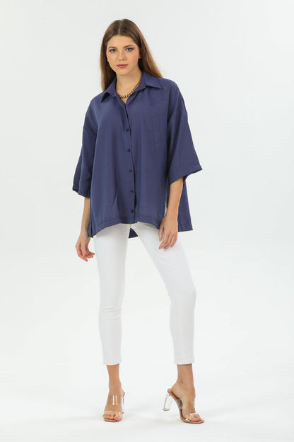 Boyfriend Oversize 3/4 Truvakar Kol Yırtmaçlı Tunik Modal Kadın Gömlek