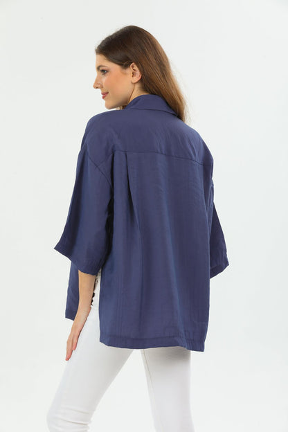 Boyfriend Oversize 3/4 Truvakar Kol Yırtmaçlı Tunik Modal Kadın Gömlek