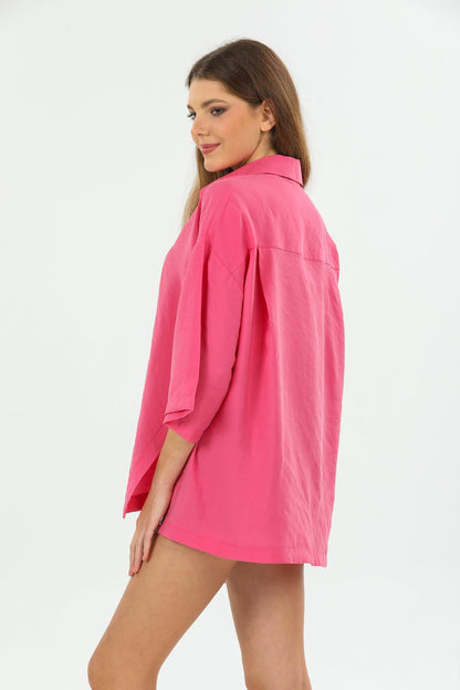 Boyfriend Oversize 3/4 Truvakar Kol Yırtmaçlı Tunik Modal Kadın Gömlek