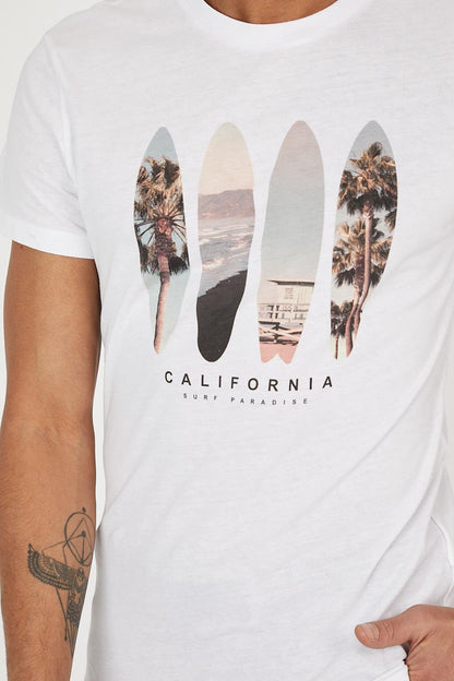 California Kay Kay Baskılı Bisiklet Yaka Erkek Tişört
