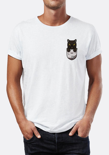 Pocket cat printed Crew Neck men's t -shirt