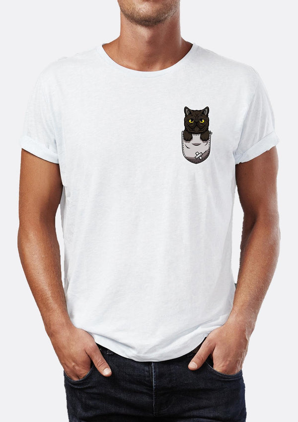 Pocket Cat Printed Crew Neck Men's T-Shirt