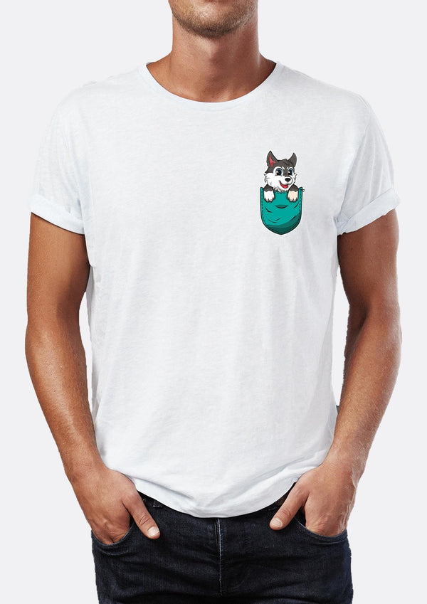 Pocket Dog Printed Crew Neck Men's T-Shirt