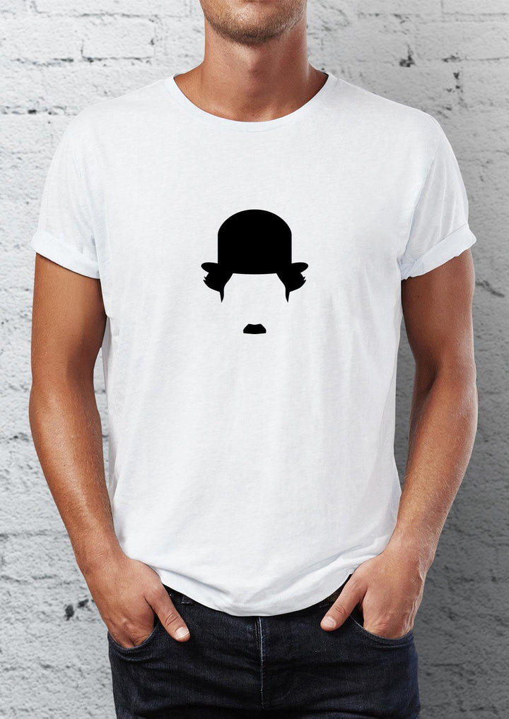 Charlie Chaplin Baskılı Bisiklet Yaka Erkek Tişört Blah.