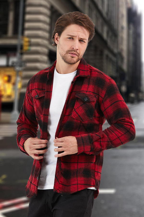 Çift Cep Kapaklı Kareli Ekose Oduncu Erkek Gömlek Domoda