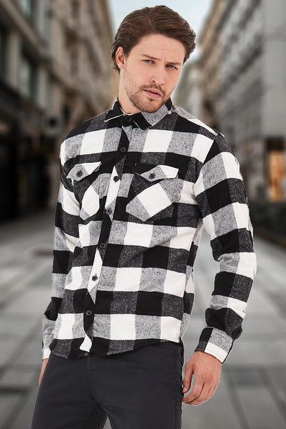 Double Pocket Caple Plaid Men's Shirt