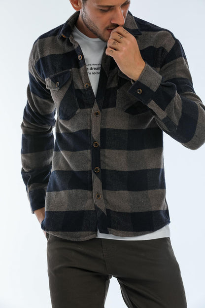 Double Pocket Caple Plaid Men's Shirt