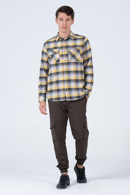 DOUBLE POCKABLE FLANL FLANLE ECOSE WASH MEN SHIRT JACKET SHACKET Shacket