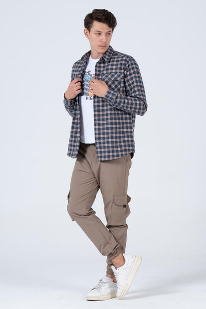 DOUBLE POCKABLE FLANL FLANLE ECOSE WASH MEN SHIRT JACKET SHACKET Shacket
