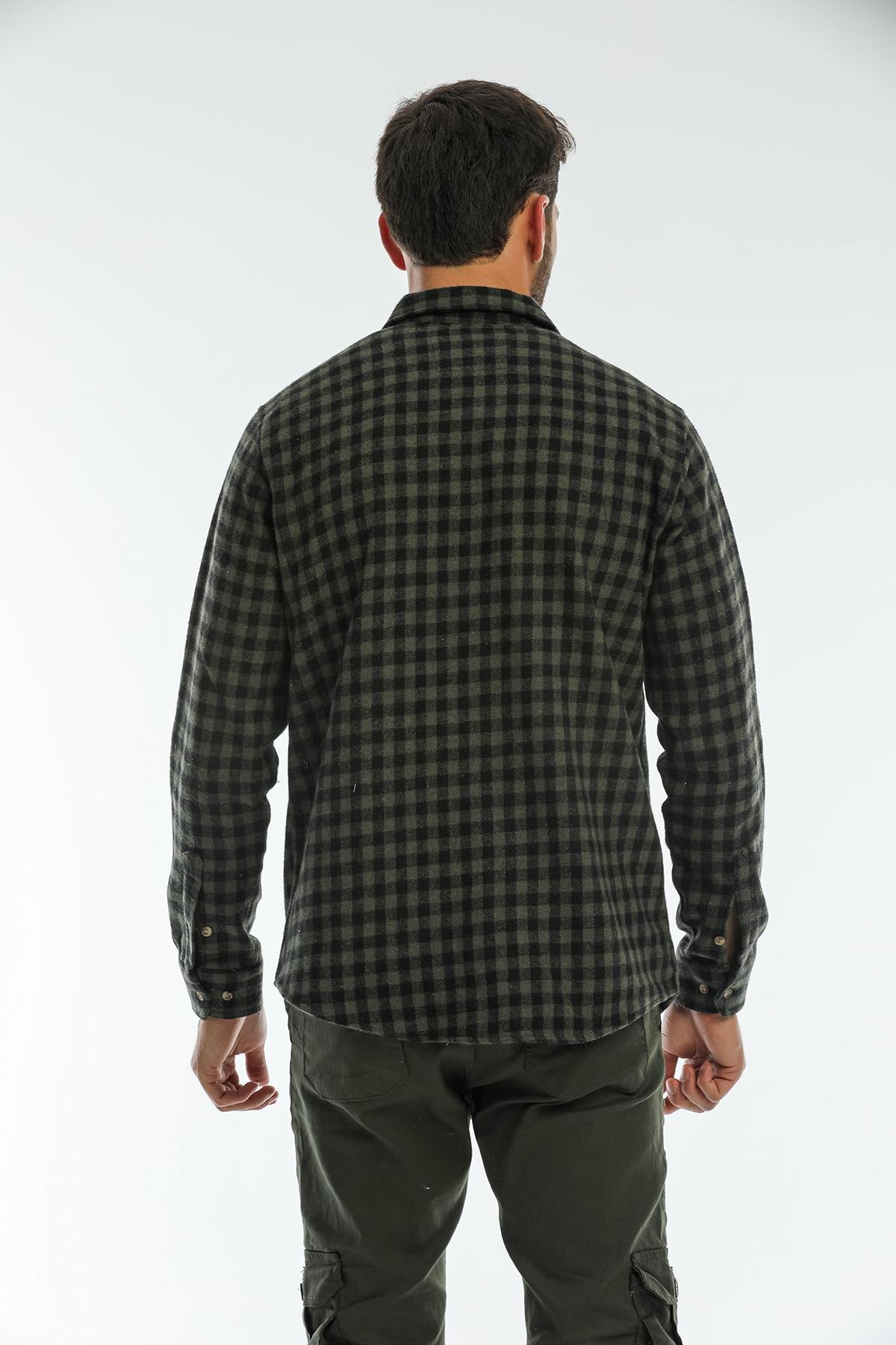 Çift Cep Kapaklı Oversize Kareli Kalın Ekose Oduncu Erkek Gömlek Ceket Shacket