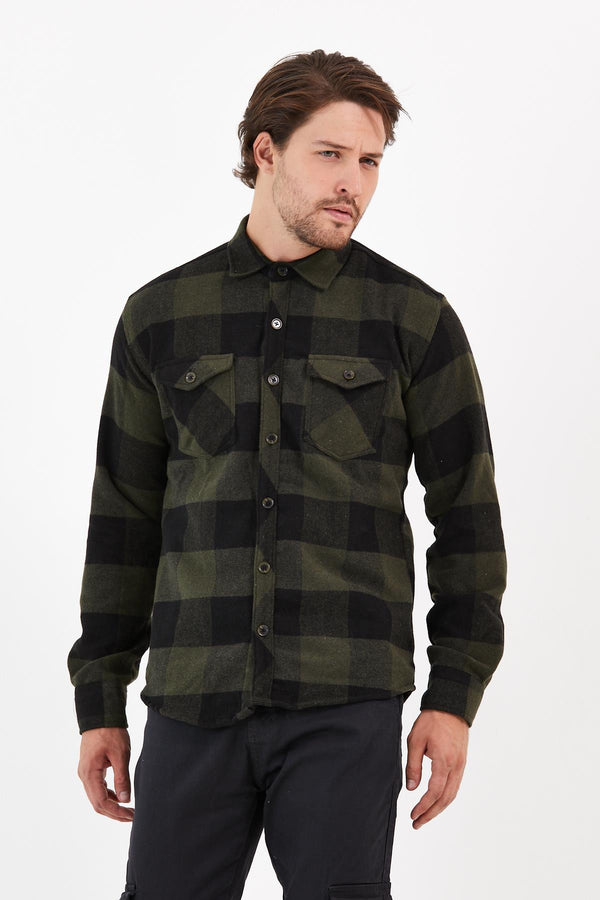 Double Pocket Flap Oversize Checkered Thick Plaid Lumberjack Men's Shirt Jacket Shacket
