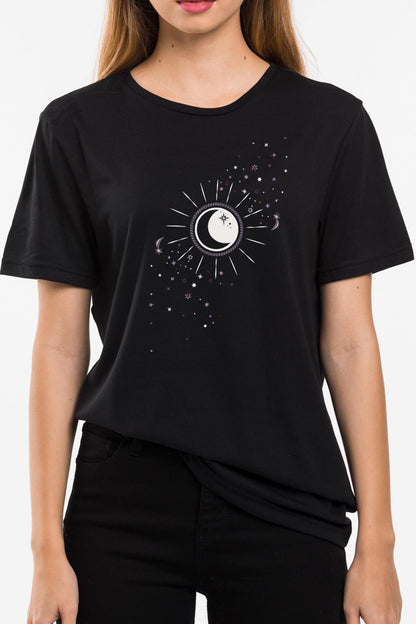 Cosmos Printed Oversize Crew Neck woman T -shirt