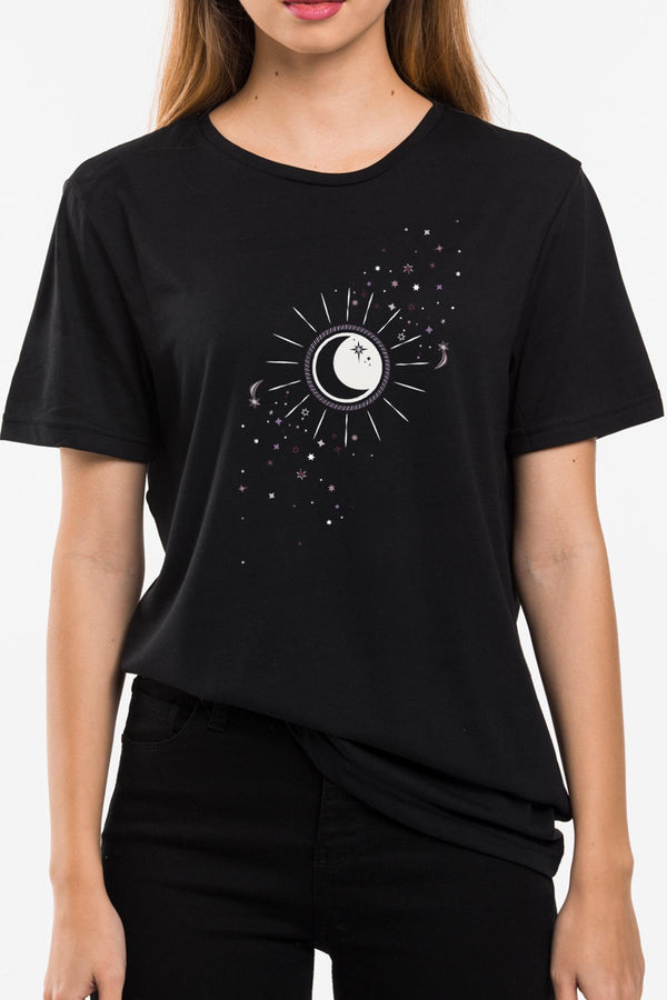 Cosmos Printed Oversize Crew Neck Women's T-Shirt