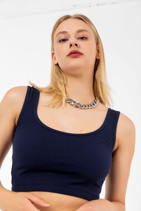 crop top kalın askılı kaşkorse fitilli kısa Kadın Atlet Domoda