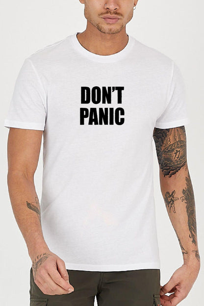 Don't Panic Slogan Baskılı Bisiklet Yaka Erkek Tişört
