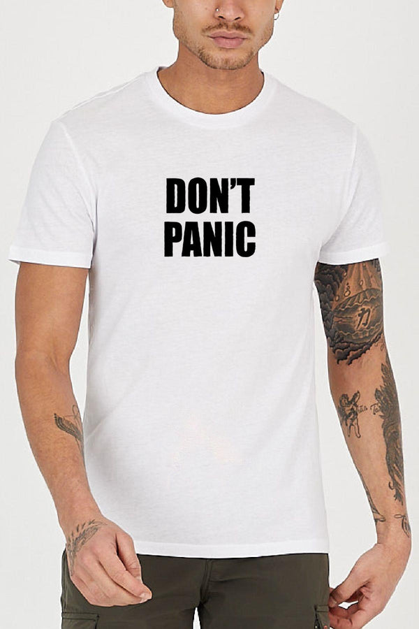 Don't Panic Slogan Baskılı Bisiklet Yaka Erkek Tişört Blah.