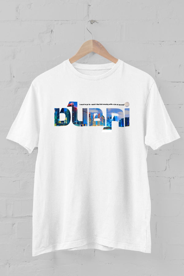 Dubai tipografi Baskılı Bisiklet Yaka Erkek Tişört Blah.