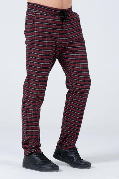 Men's plaid flannel sports pajamas six comfortable cutting