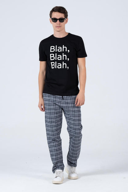 Men's plaid flannel sports pajamas six comfortable cutting