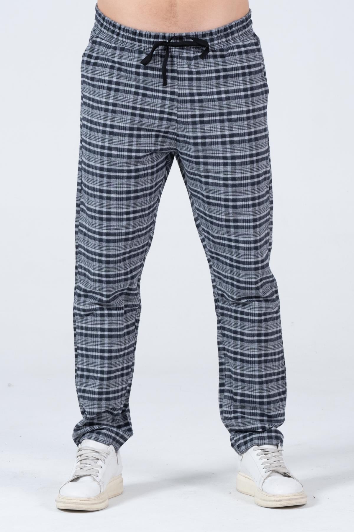 Men's plaid flannel sports pajamas six comfortable cutting