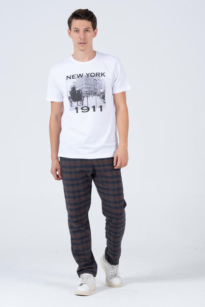 Men's plaid flannel sports pajamas six comfortable cutting