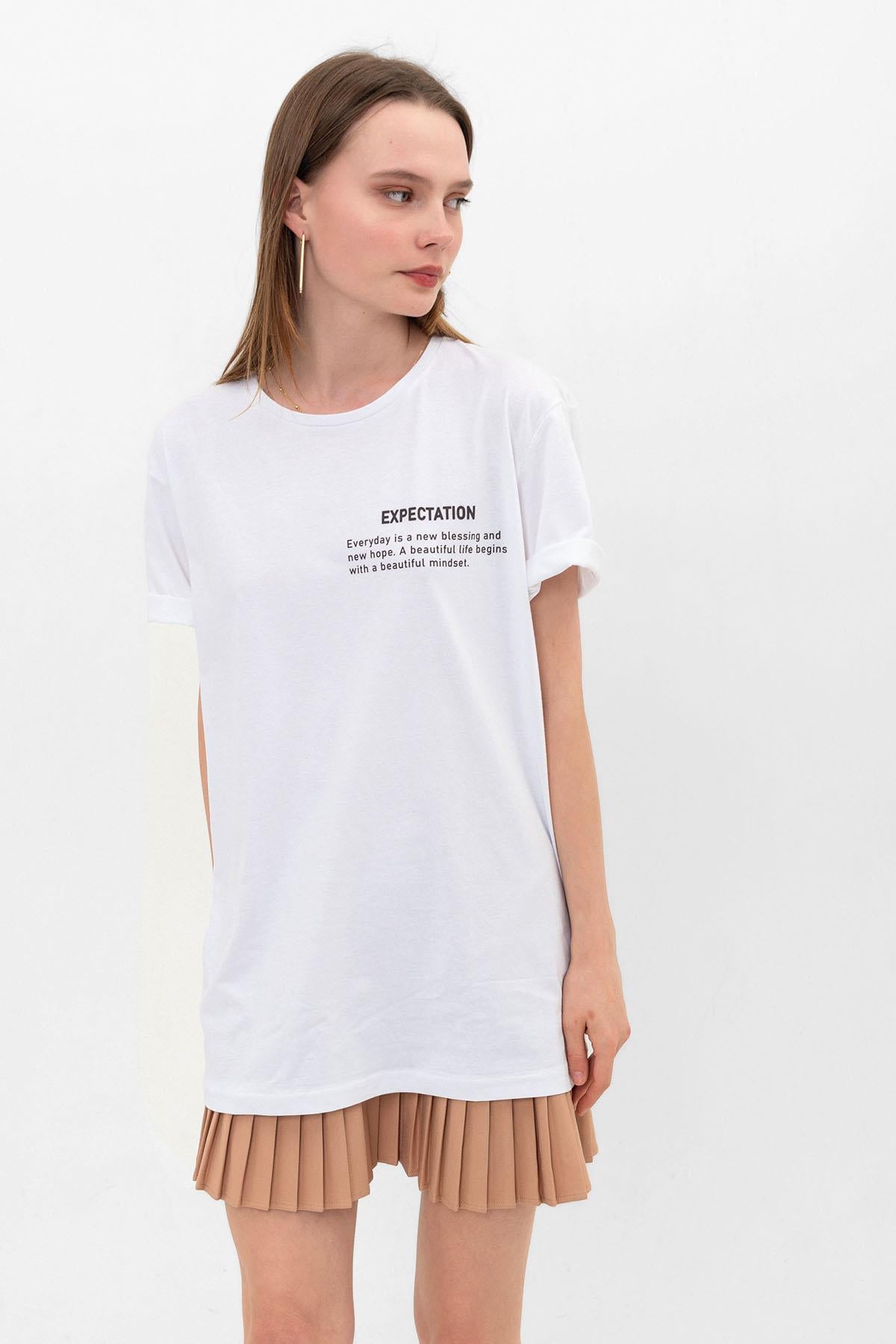 Expectation Baskılı Oversize %100 Pamuk Kadın Tişört