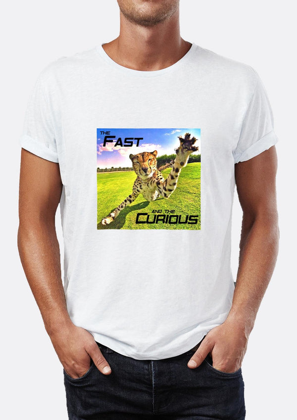 Fast and the Curious Cheetah Printed Crew Neck Men's T-Shirt