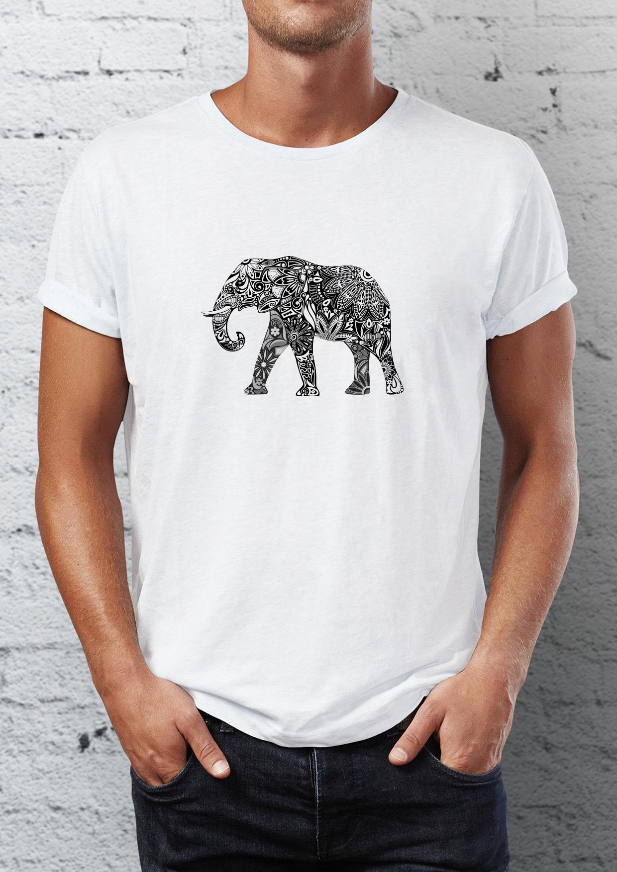 Elephant printed Crew Neck men's t -shirt