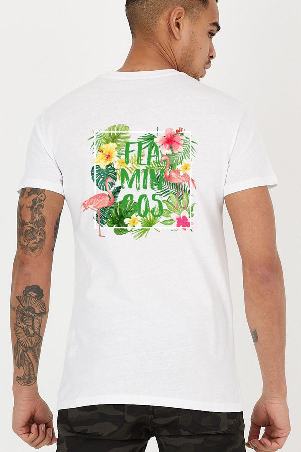Flamingo Tropical Back Printed Crew Neck Men's T-Shirt
