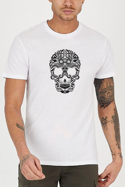 Floreral skeleton printed Crew Neck men's t -shirt