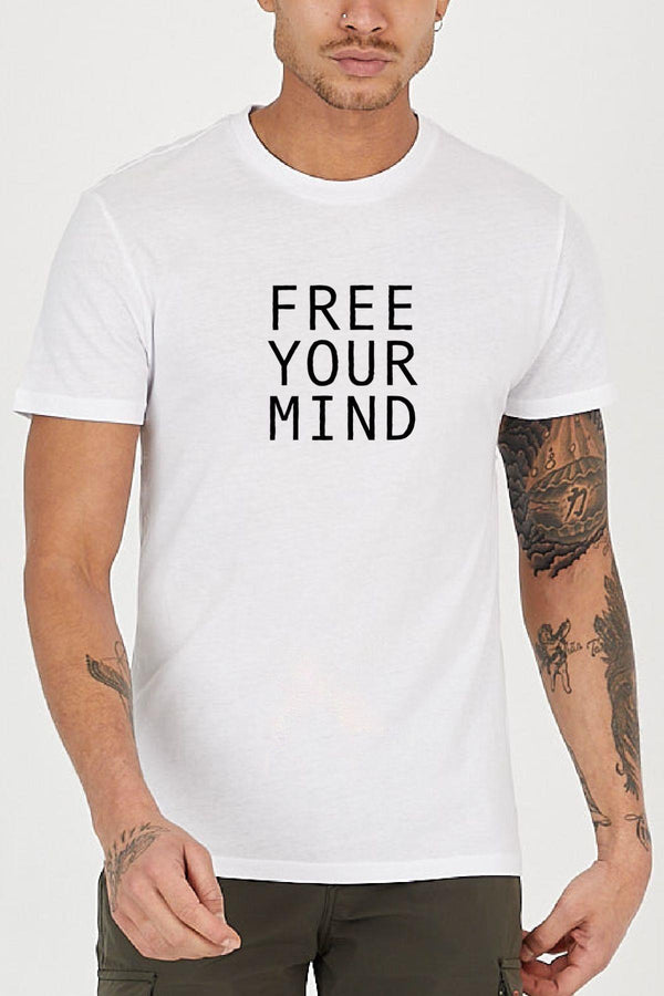 FREE YOUR MIND Baskılı Bisiklet Yaka Erkek Tişört Blah.