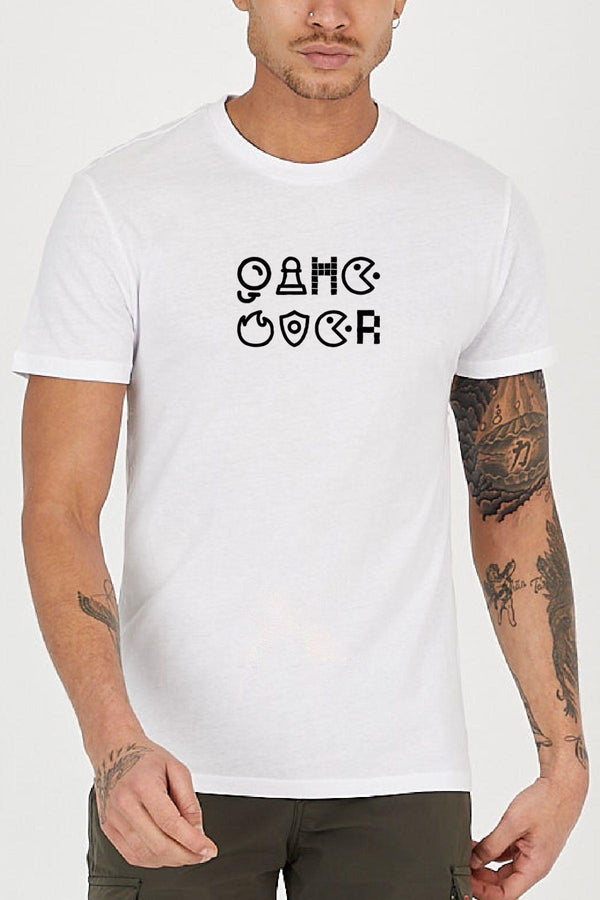 Game Over Baskılı Bisiklet Yaka Erkek Tişört Blah.