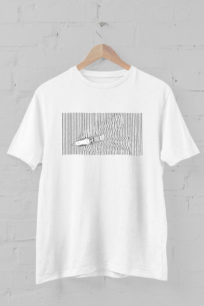 Ship and wave minimal printed Crew Neck men's T -shirt