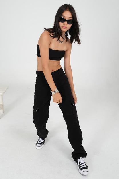 Large leg high waist gabardin cargo women's pants