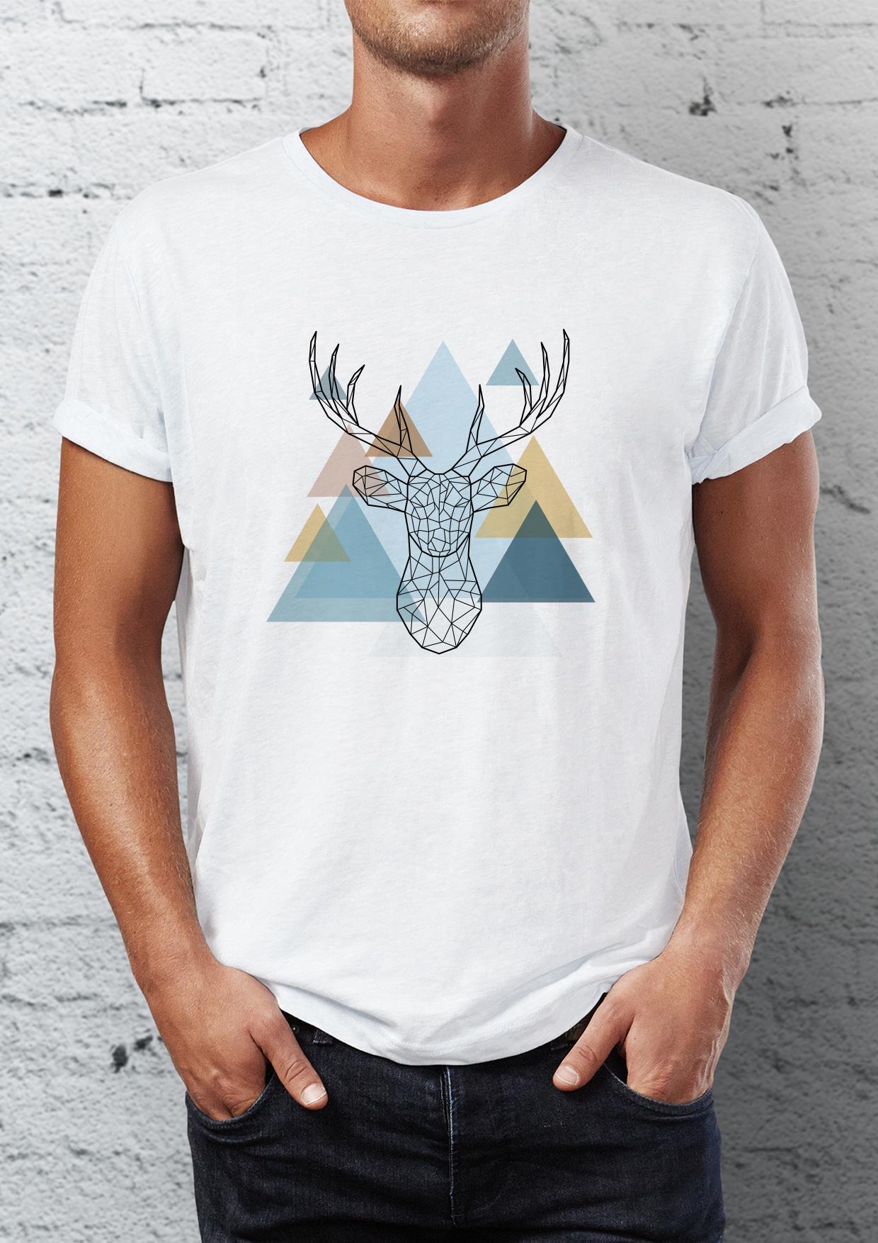 Deer printed Crew Neck men's t -shirt