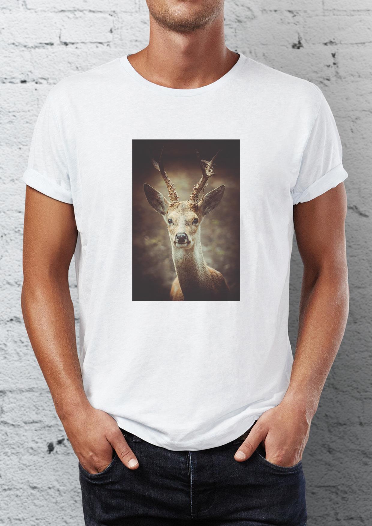 Deer printed Crew Neck men's t -shirt