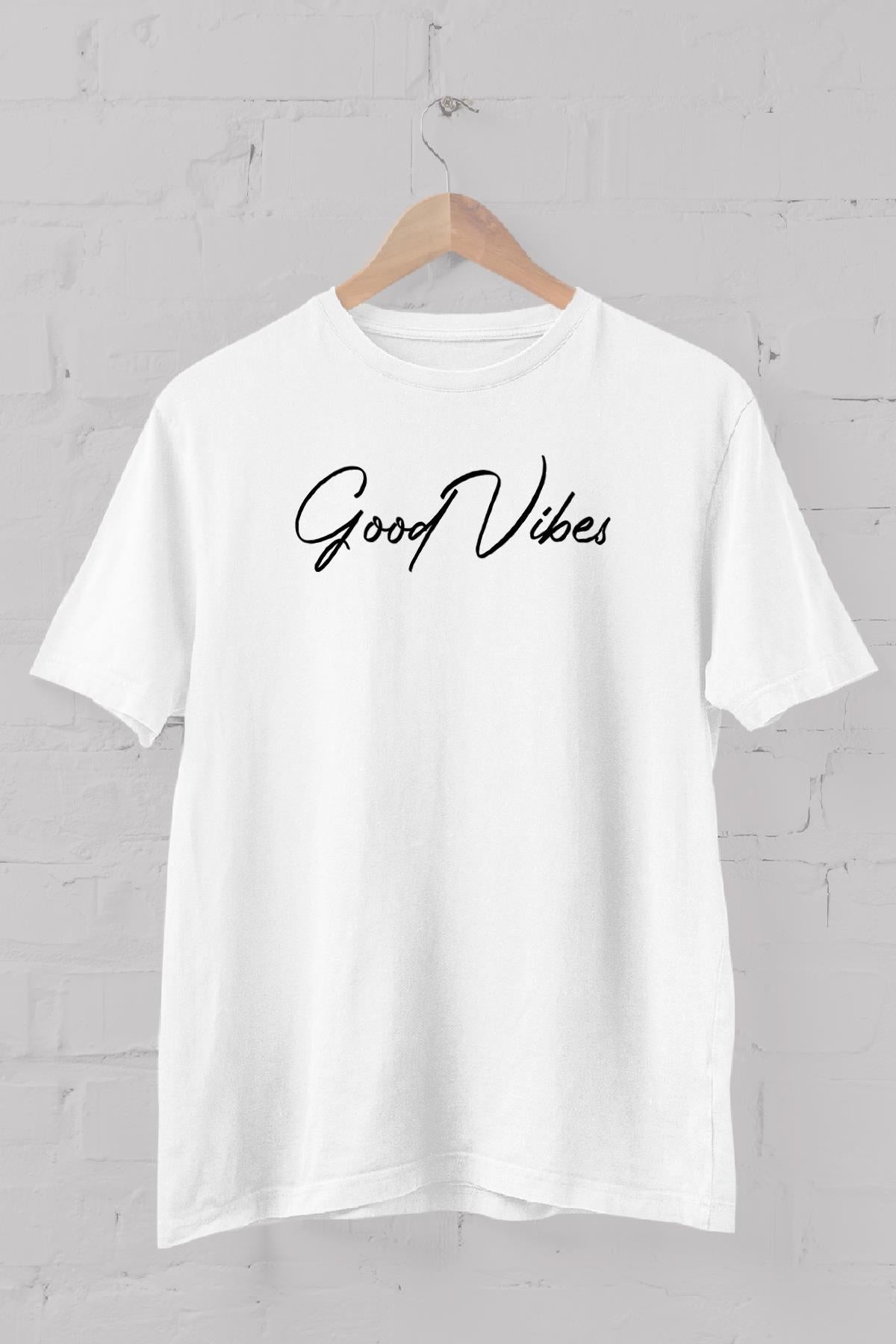 Good Vibes Baskılı Bisiklet Yaka Erkek Tişört