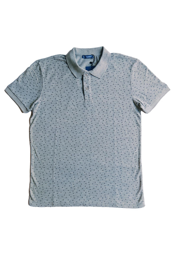 Black Star Pattern Printed on Gray Melange Men's Short Sleeve Polo Neck T-Shirt