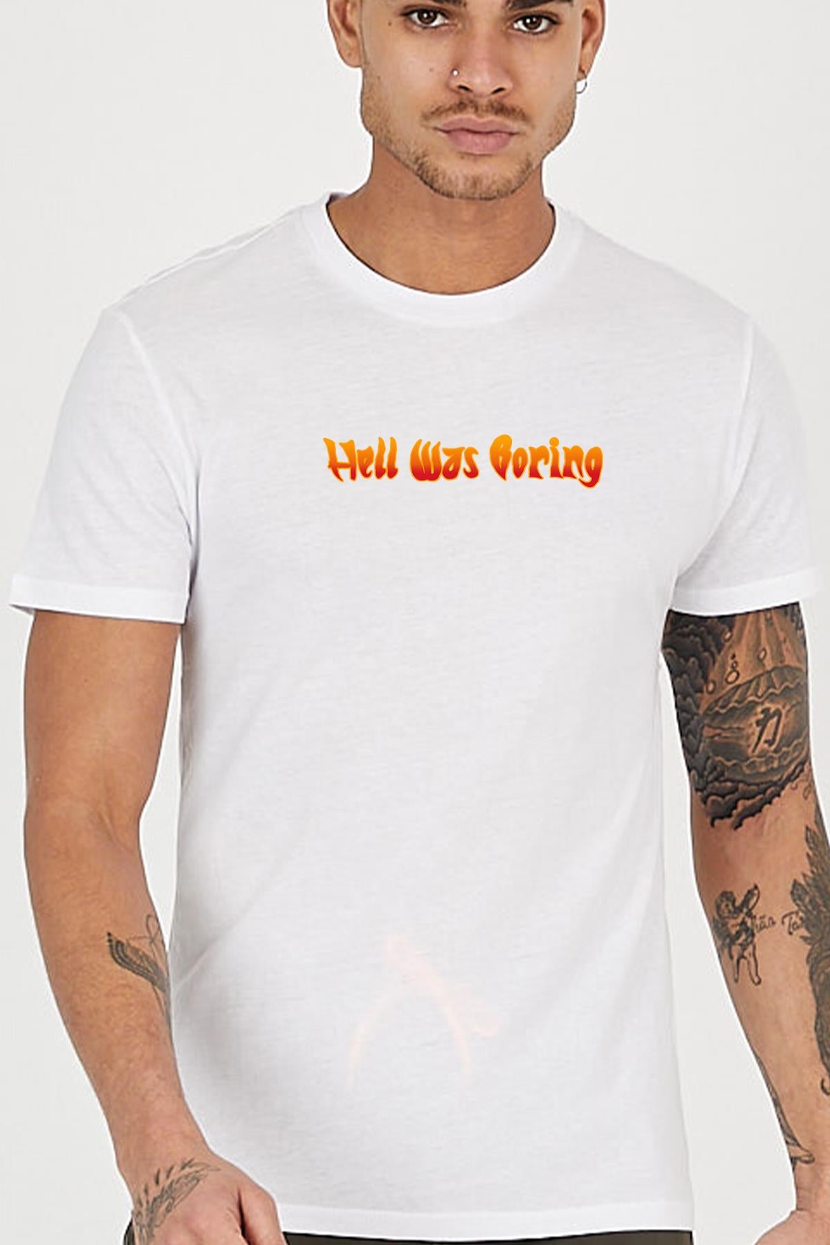 Hell Was Boraing Slogan Printed Crew Neck Men's T -shirt