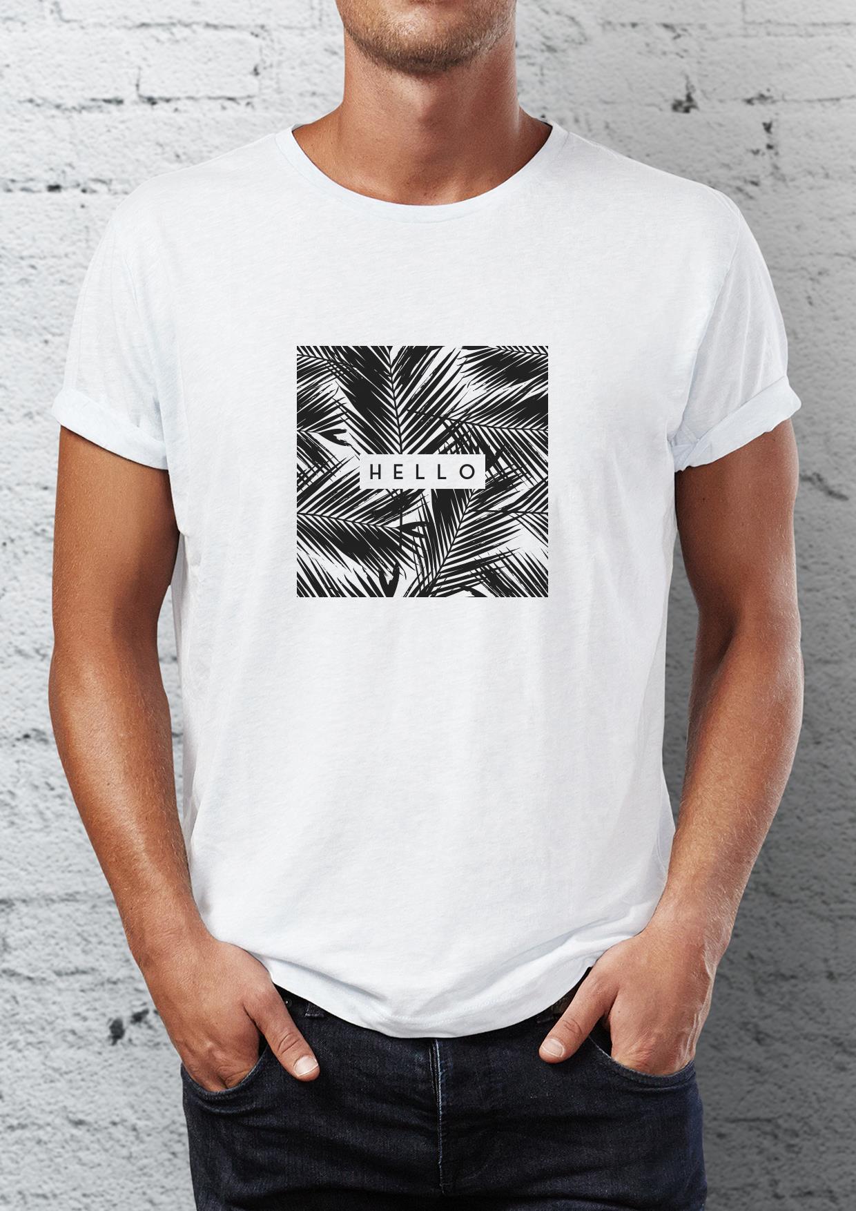 Hello Palm Printed Crew Neck Men's T -shirt