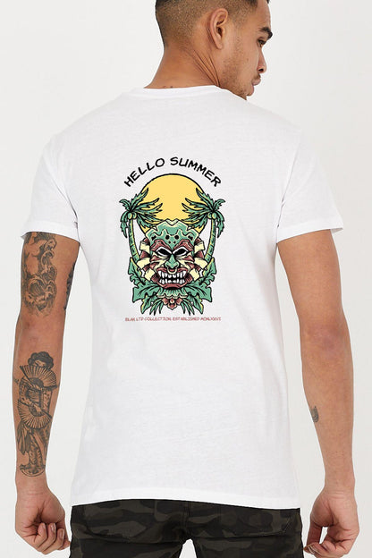 Hello Summer Back Printed Bike Crew Neck Men's T -shirt