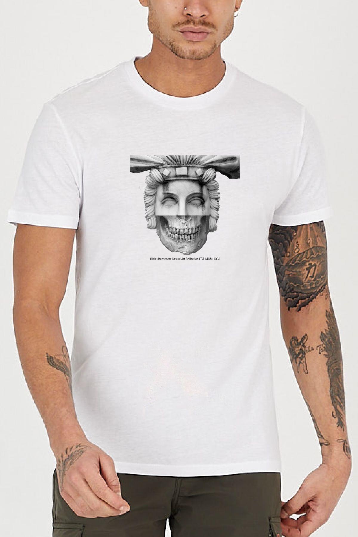 Sculpture skeleton printed Crew Neck men's t -shirt