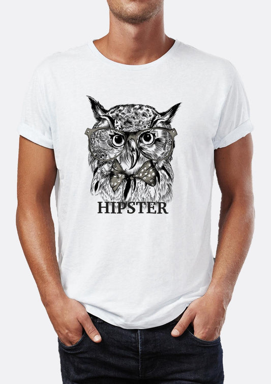 Hipstier Owl Printed Bike Crew Neck Men's T -shirt