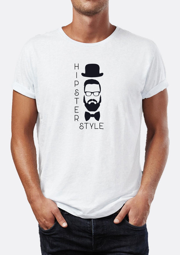 Hipstier Mustache Hat Glasses Printed Crew Neck Men's T-Shirt