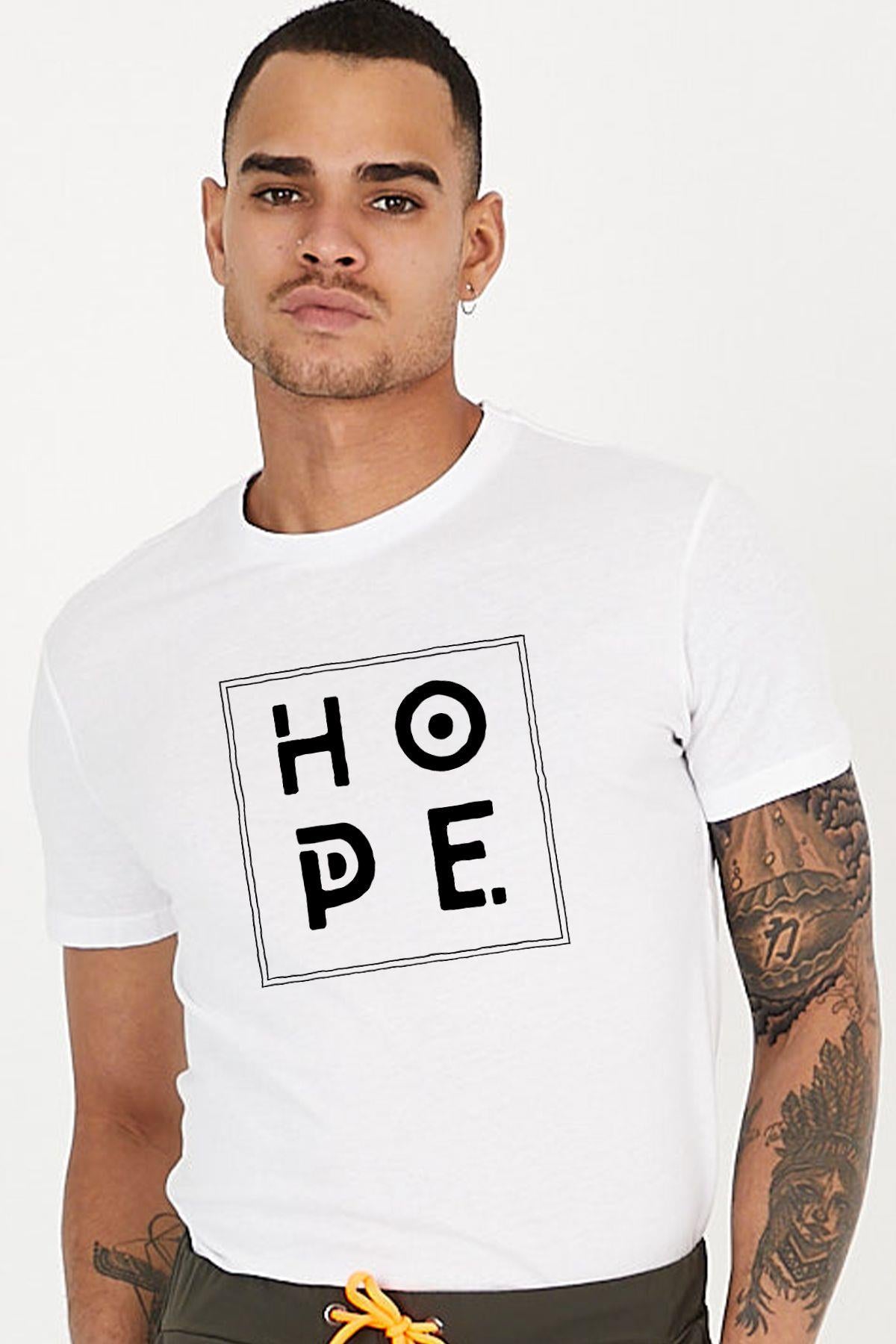Hope Slogan Baskılı Bisiklet Yaka Erkek Tişört