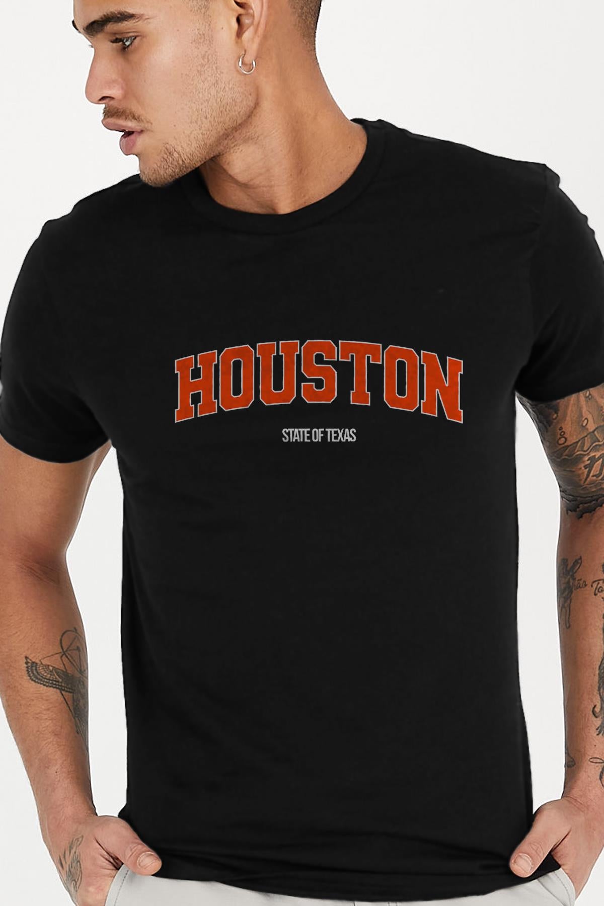 Houston Printed Crew Neck Comfortable Reguller Mold Men's T -shirt