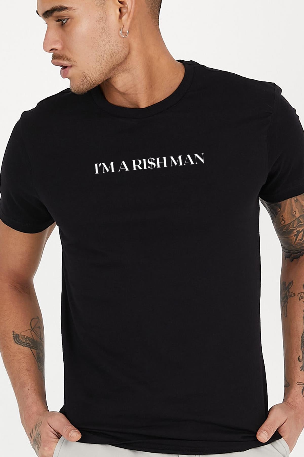 I am a Rich Man Baskılı Bisiklet Yaka Erkek Tişört