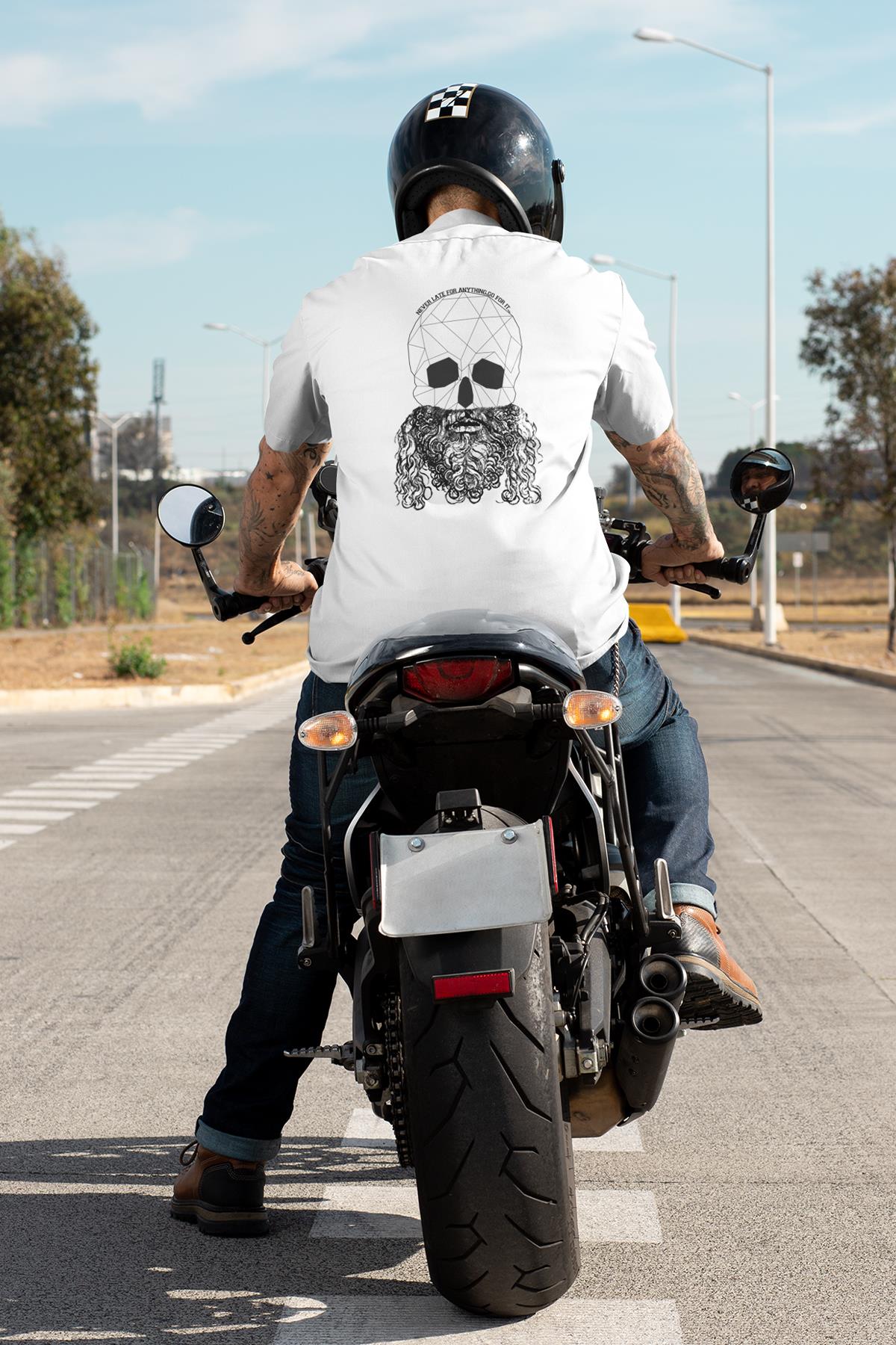 skeleton and slogans printed, cotton Crew Neck men's T -shirt