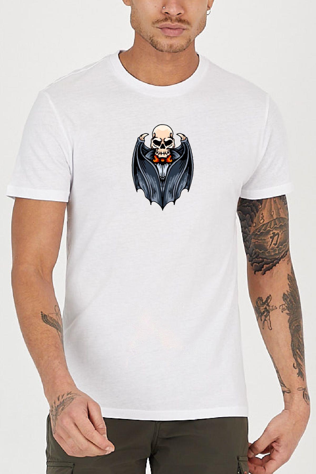 Skeleton bat printed Crew Neck men's t -shirt