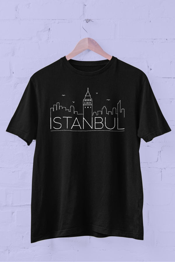 İstanbul silüeti Baskılı Bisiklet Yaka Erkek Tişört Blah.